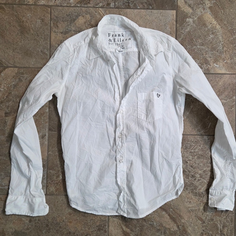 Frank & Eileen Barry White Cotton Poplin Button Down Shirt XS Italian Fabric